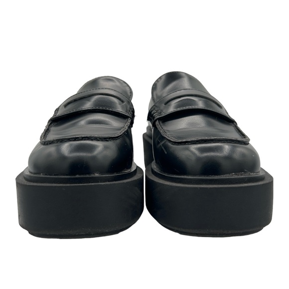 H&M Black Faux Leather Chunky Platform Preppy Slip On Penny Loafers (6) - Picture 8 of 16